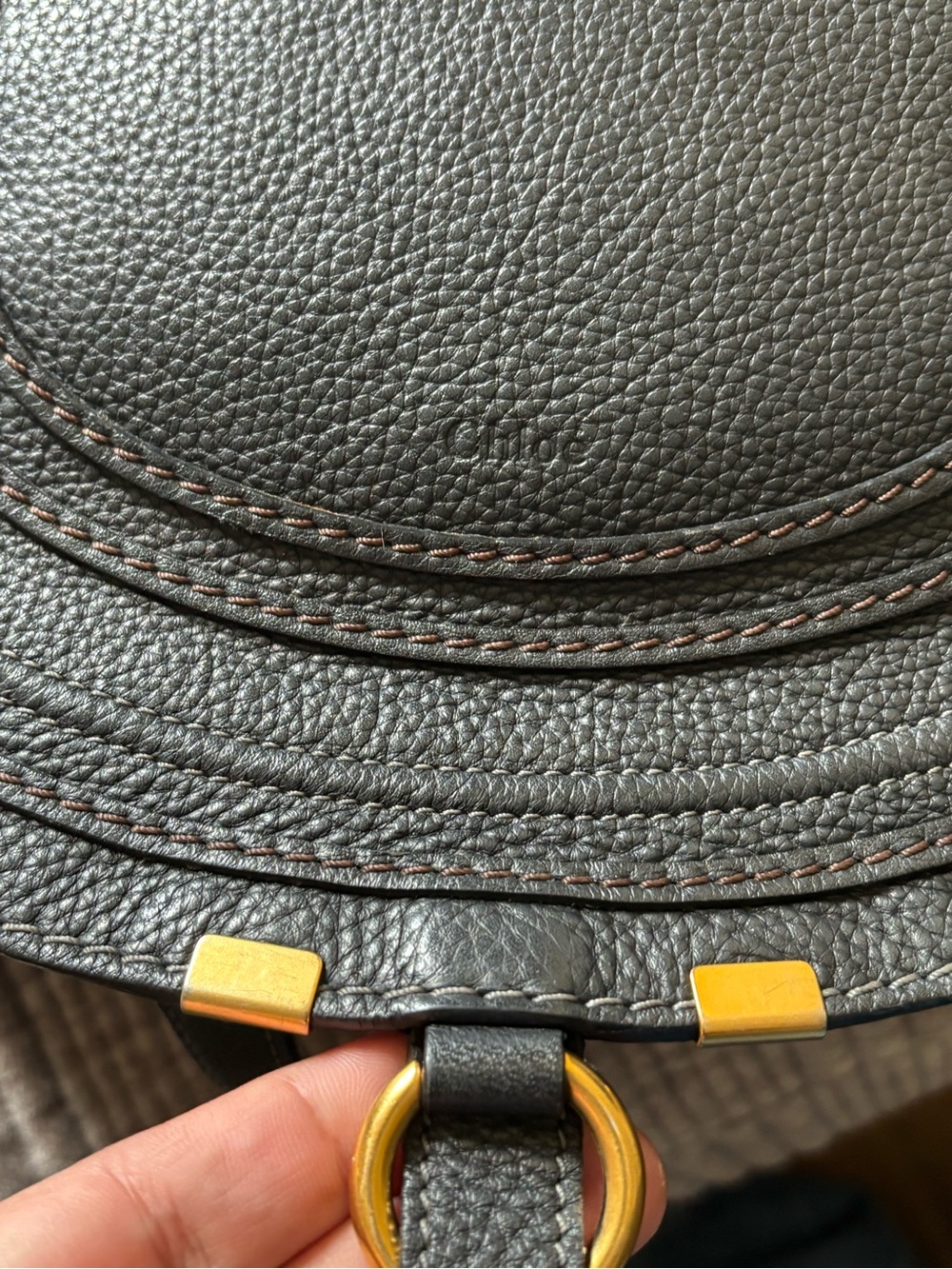 Chloe Black Leather Curved Saddle Crossbody with Gold Accents - Picture 3 of 10